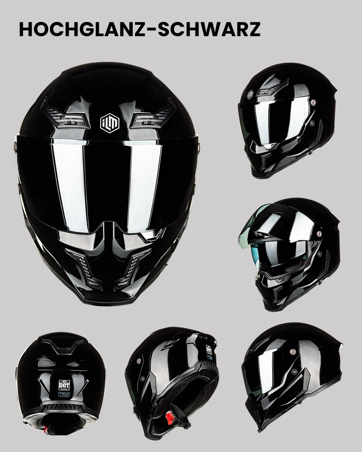 ILM Motorradhelm Integralhelm Herren Damen für Erwachsene Full Face DOT ECE Dual Visor Street Racing Helm mit Pinlock Modell MF509