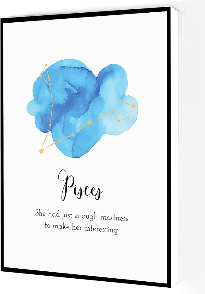Pisces Canvas Wall Art,Zodiac Print Quote, Astrology Wall Decor Modern Artwork Painting For Living Room Office Home Decoration 8''x12'' Framed