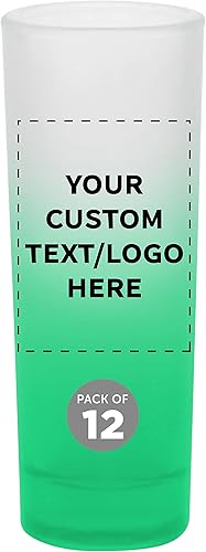 Juego de 12 vasos altos de colores y esmerilados personalizados de 2 onzas, paquete a granel personalizado, ideal para bodas, cumpleaños, fiestas,