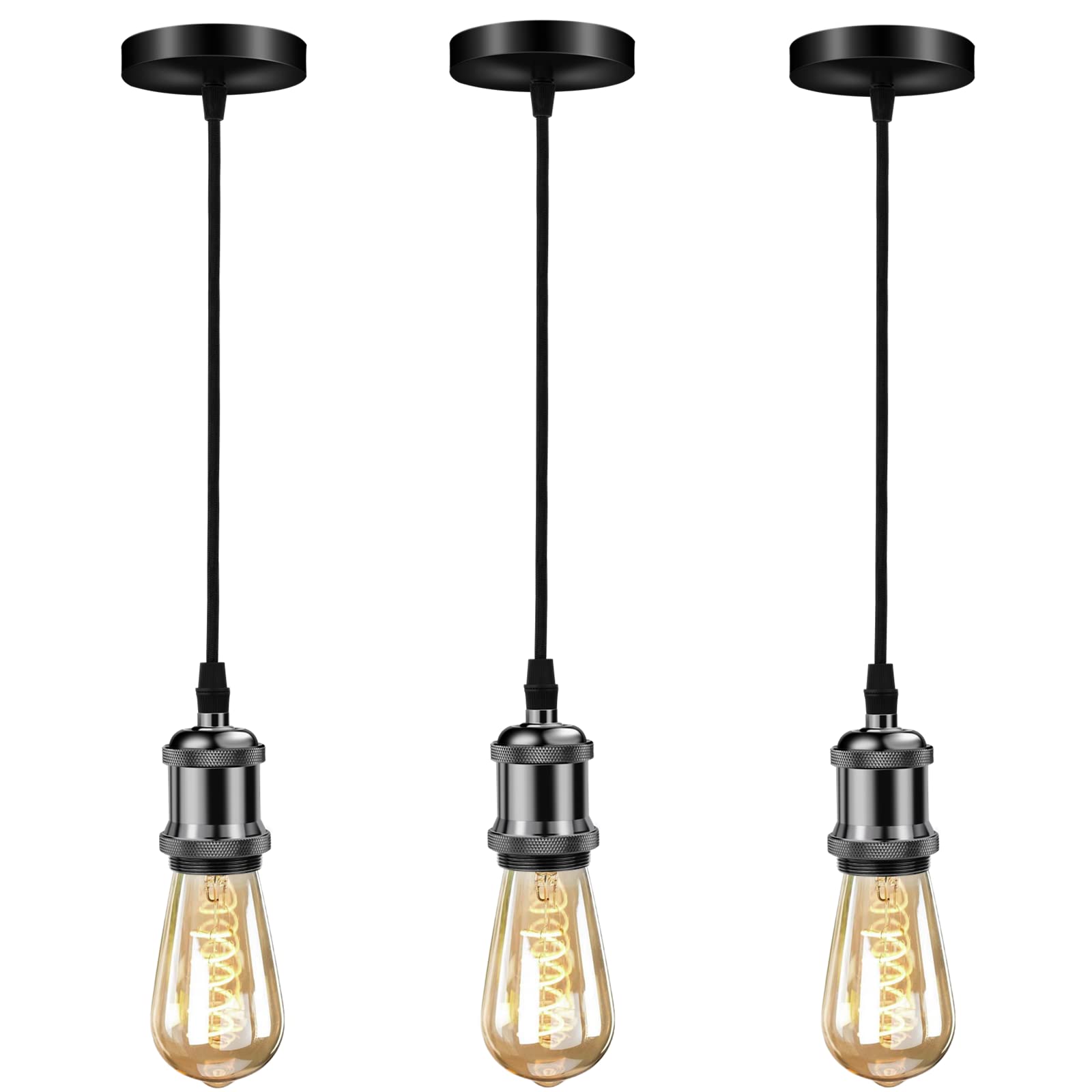 Lot De 3 Suspensions Industrielles En Métal - Luminaire Rétro Suspendu E27 Réglable, Éclairage Plafond Pour Restaurant, Salon, Cuisine, Bar Et Chambre