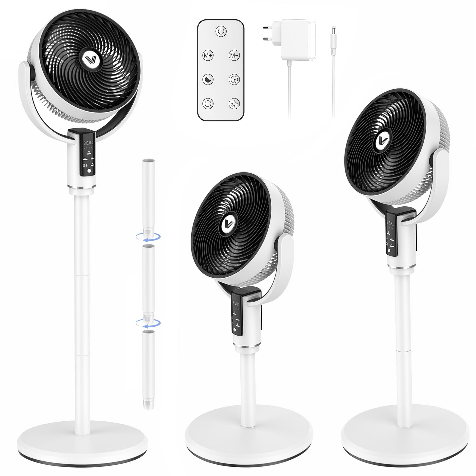 IERAKOR Standventilator Leise, 4 in 1 Ventilator mit DC-Motor | 4 In 1 Höhenverstellbar, DC Motor, 10 Stufen, 90° Oszillation, Nachtlicht Und Aromatherapie, Fernbedienung, 10H Timer