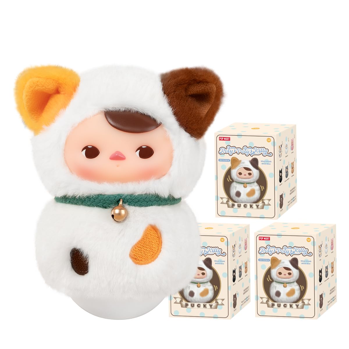POP MART PUCKY 「Roly-Poly Kitty」ぬいぐるみ POP MART PUCKY Roly-Poly Kitty Series-Vinyl Plush 3PC 2.5 inches