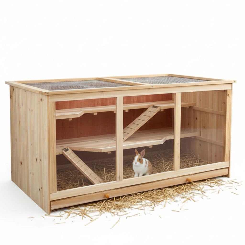Mucola Kleintierkäfig 117x63x58 cm Kleintiergehege 3-stöckig Holz Hamsterkäfig