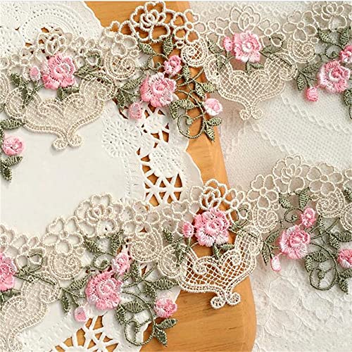 1 Yard Delicate Beige Flowers Lace Trimming Vintage Fabric Embroidered Floral Lace Ribbon Patchwork Sewing Craft for Wedding Bridal Dress Clothes DIY Accessories Decoration (7# 6cm Wide)