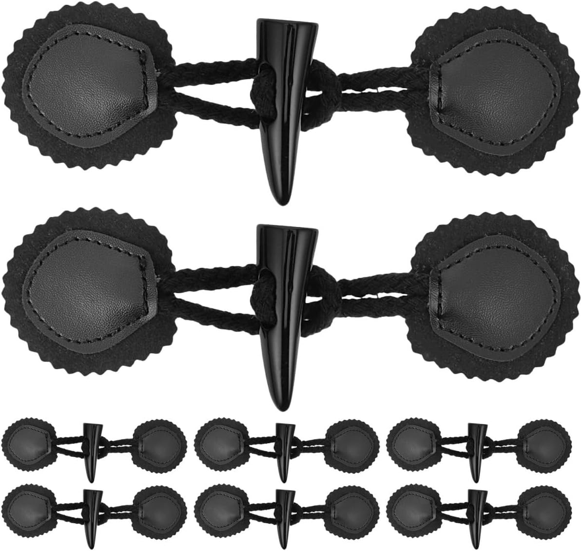 8 Pairs Sew on Clothing Toggle Closures Black Horn Buttons for Winter Coat Jacket Sweater Windbreaker Duffle Bag DIY Sewing Accessories