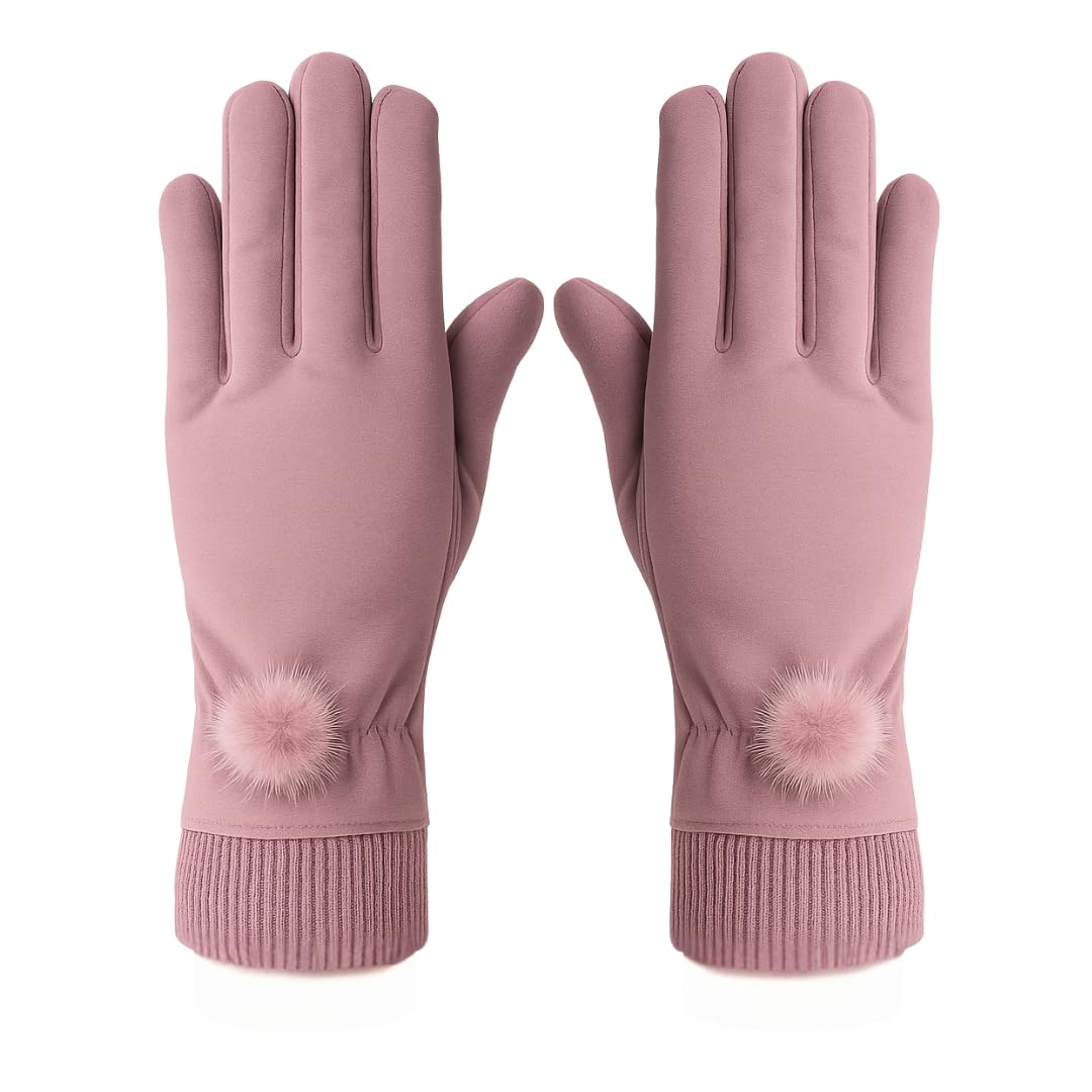 Waterproof Touch Screen Women Gloves Fur Inside for Snow, Trekking, Riding, Excersise etc. with Elastc Cuff for Women (Purple), cycling