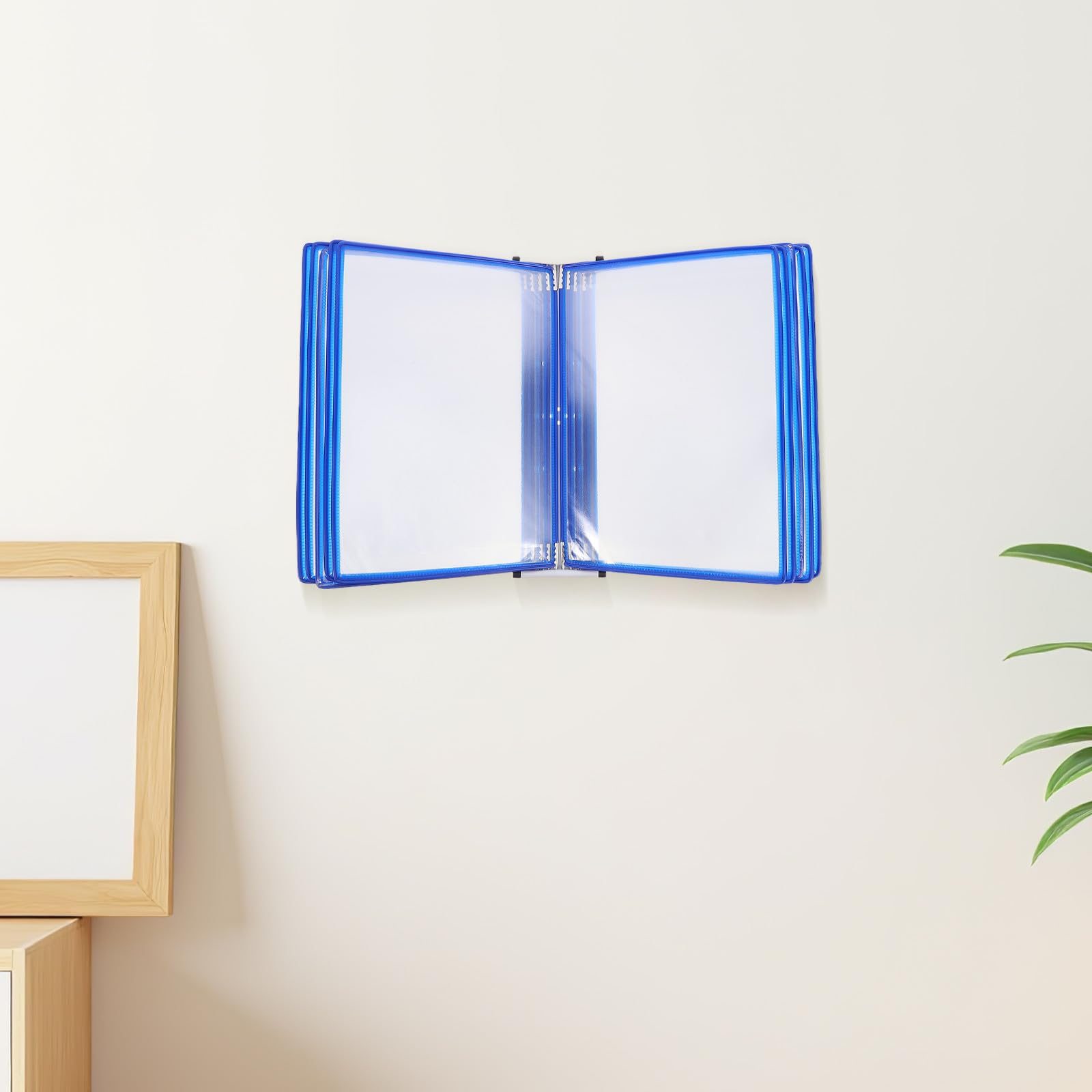 Wand Aktenorganizer A4 Hängend mit 10 Transparenten Fächern PVC Eisenrahmen Blaue Wandablage für Büro Schule Klinik