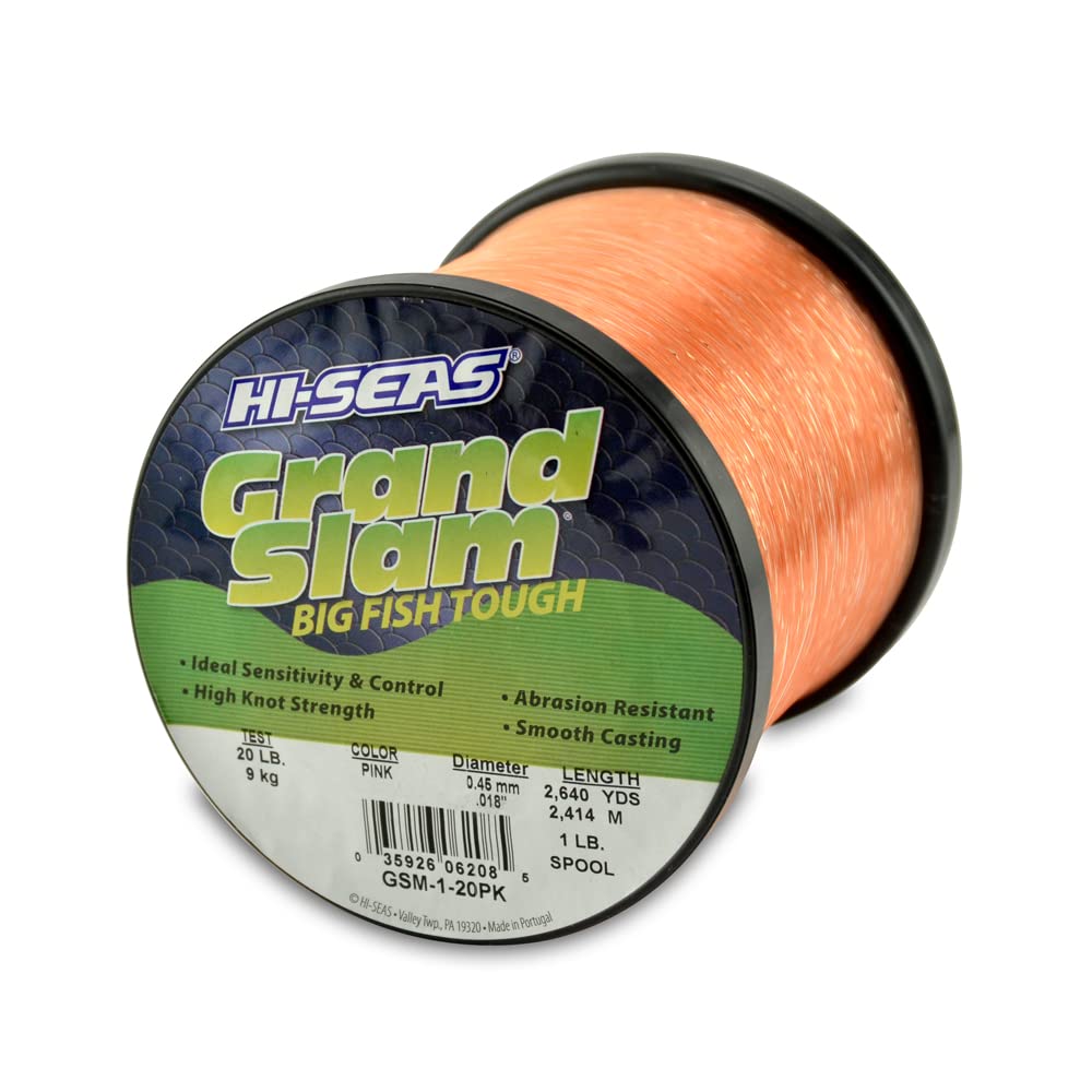 Hi-Seas Grand Slam Monofilament Line, 20 lb / 9.0 kg Test, .018 in / 0.45 mm Dia, Pink, 2640 yd / 2414 m
