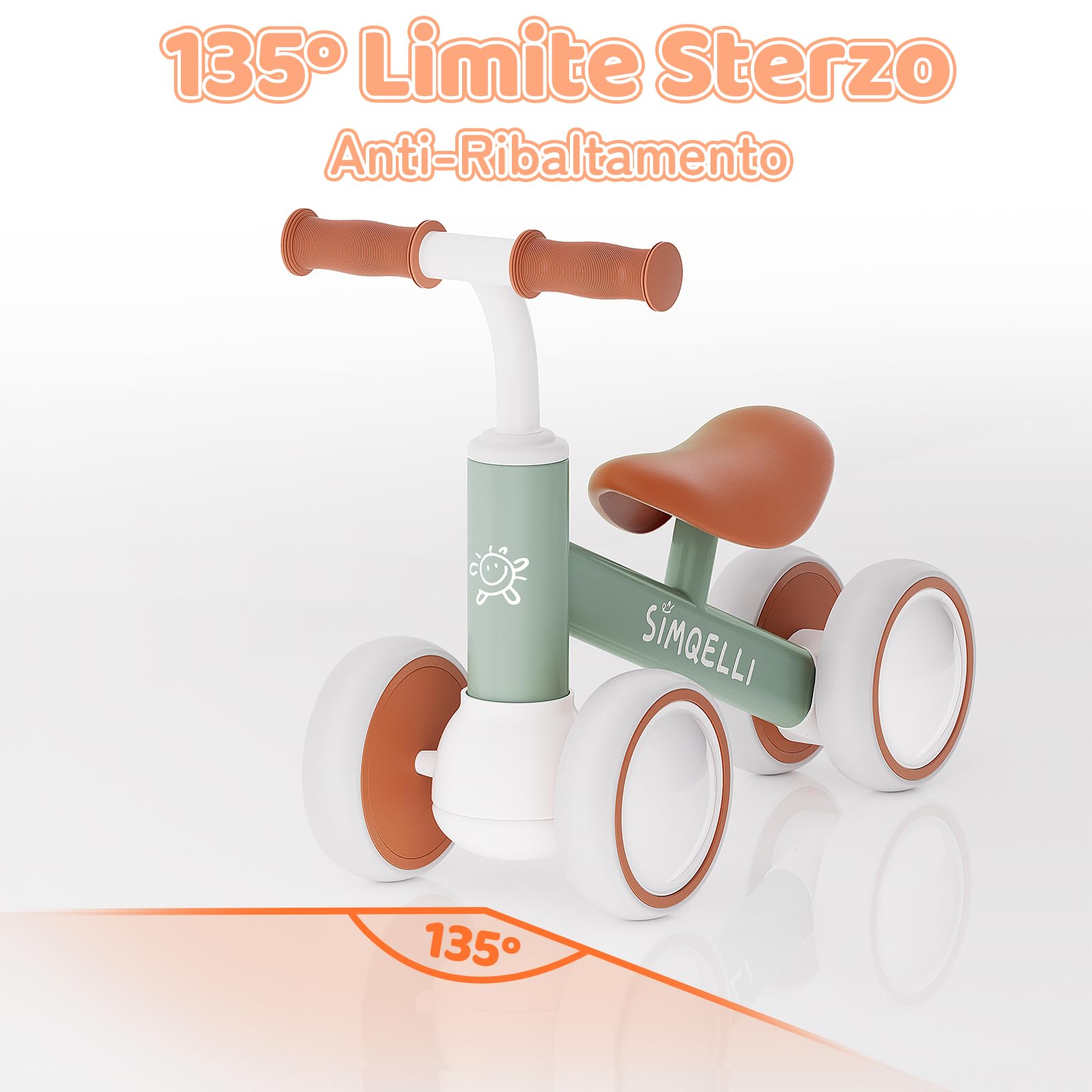 SIMQELLI Bicicletta Senza Pedali per Bambini 1 Anno (12-24 Mesi), Bicicletta di Equilibrio a 4 Ruote, Regalo di Compleanno per Bambini e Bambine (Verde)
