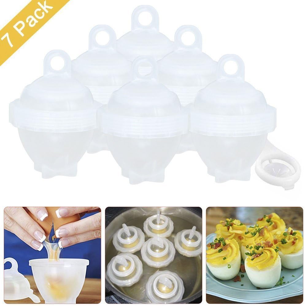 Egg Cooker Hard & Soft Maker, 7 PCS Egg Cookers No Shell, Non Stick Silicone, Poacher, Boiled, Steamer, AS SEEN ON TV
