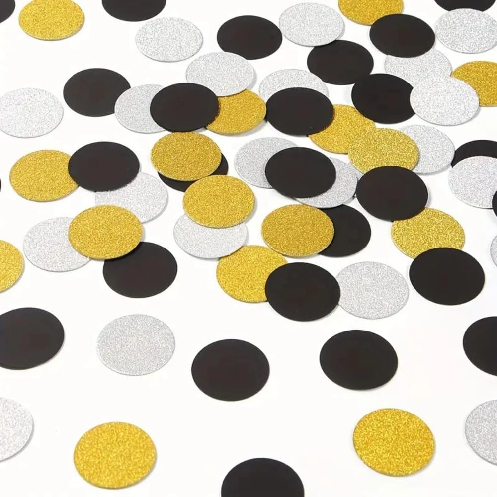 Amscan 360311 Konfetti, Schwarz, Gold und Silber, rund, glänzend