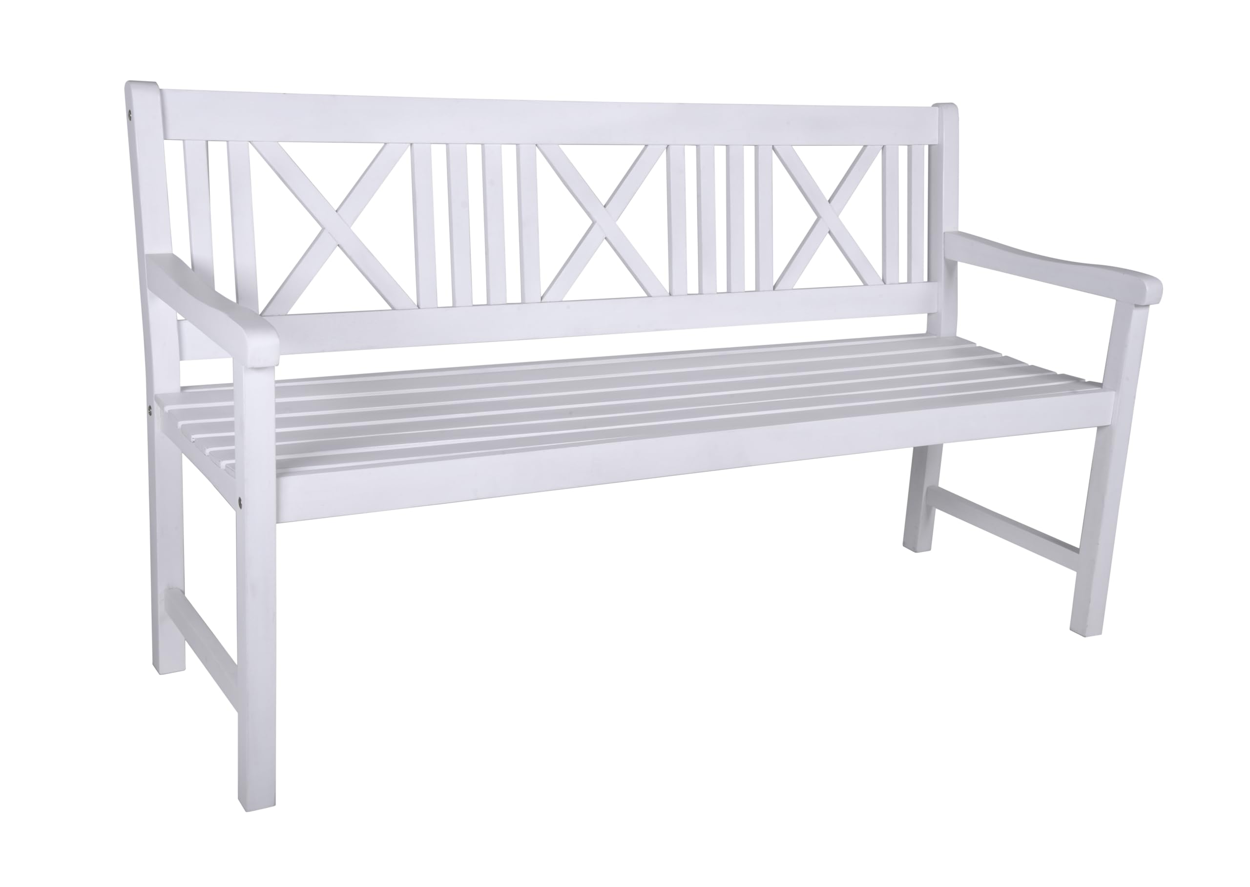 DELUKE Gartenbank Nice 3-Sitzer - 154cm Breit, Eukalyptus, Weiß | Terrassenbank Wetterfest Sitzbank Outdoor Bank