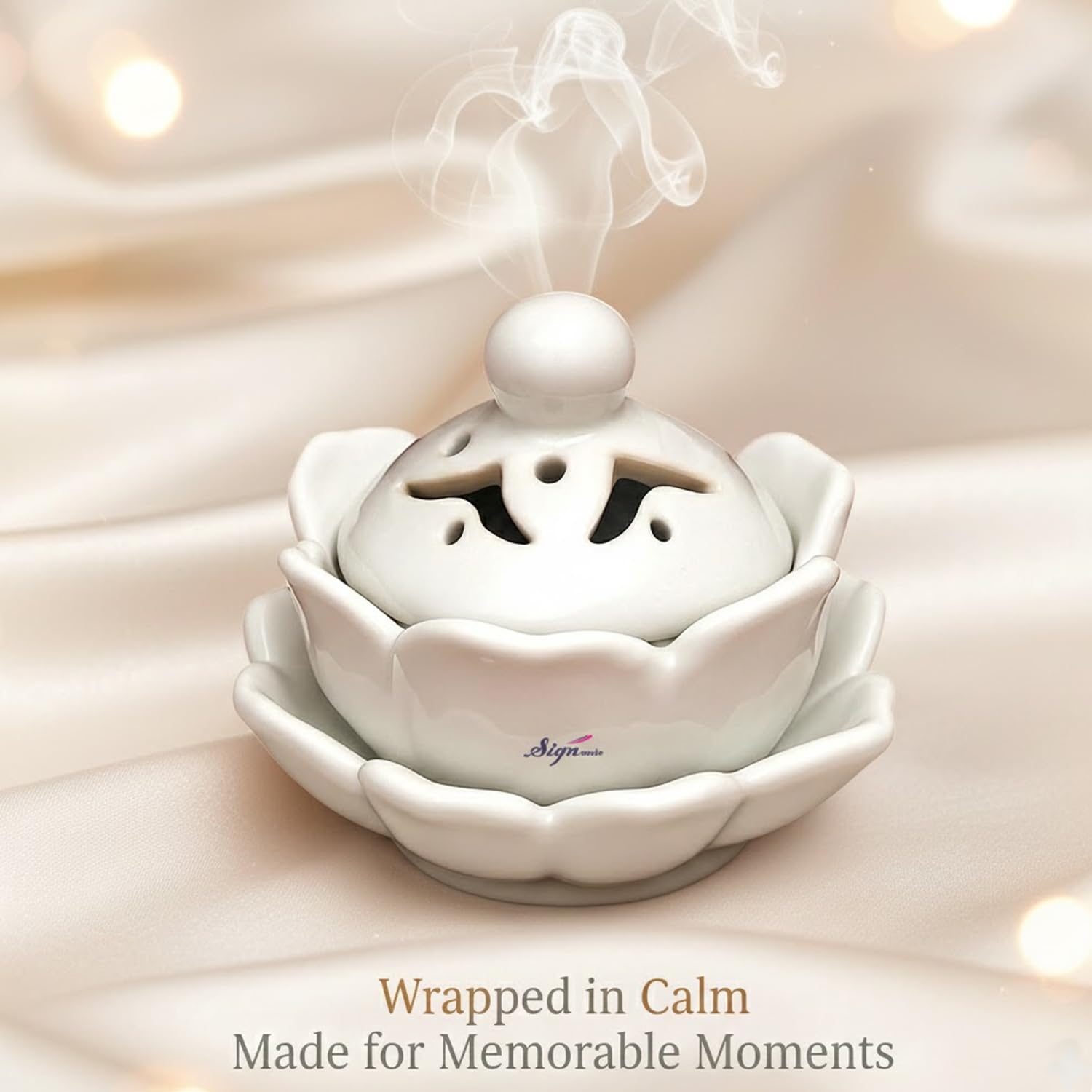 SIGNAMIO Ceramic Dhoop Stand - Sambrani Holder for Pooja -7