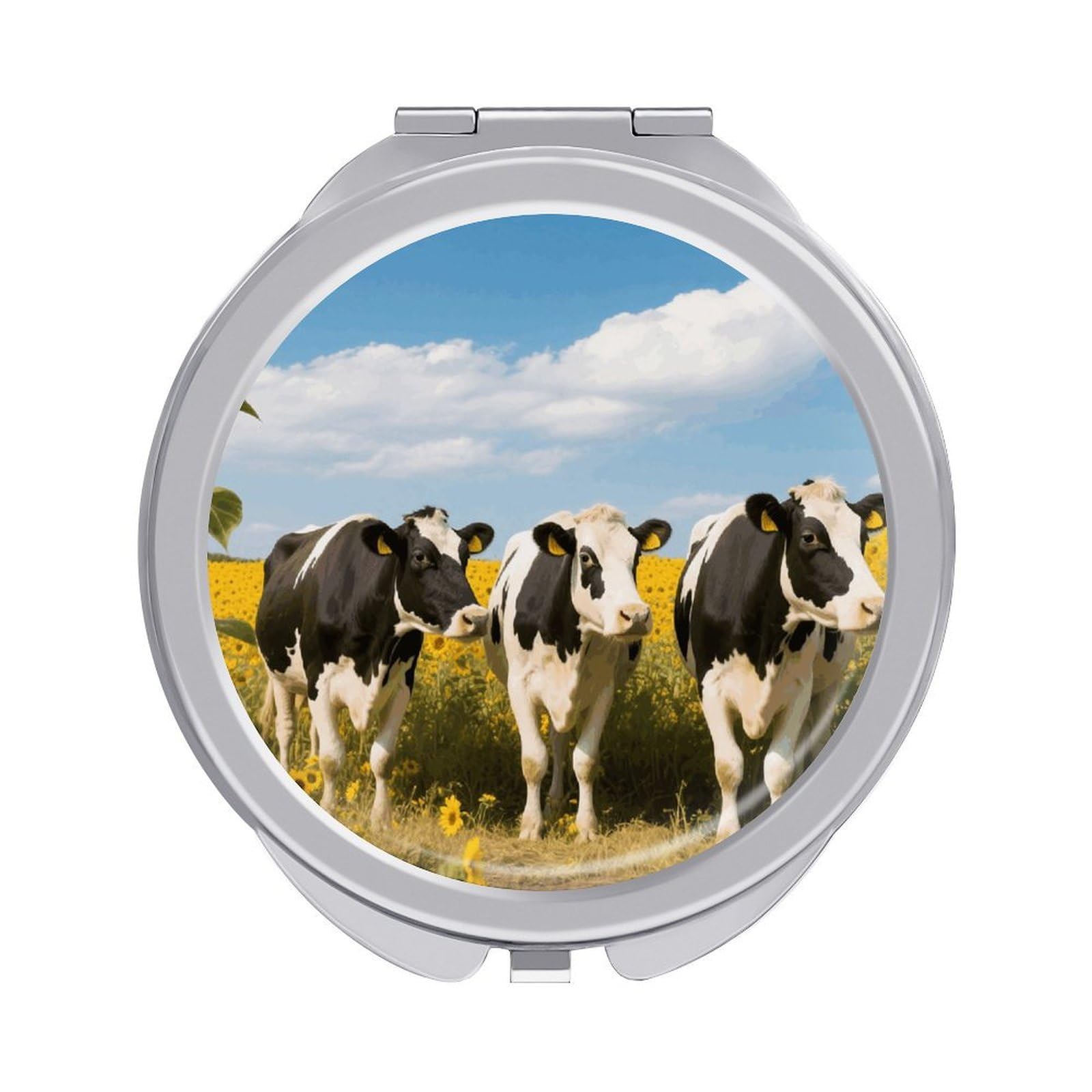 FodPand Compact Hand Mirror with 1x/2x Magnifying Round Travel Makeup Mirror Mini Foldable Cow Cosmetic Mirrors Travel Essentials Gift for Women Girl Portable for Pocket Purse -Silver