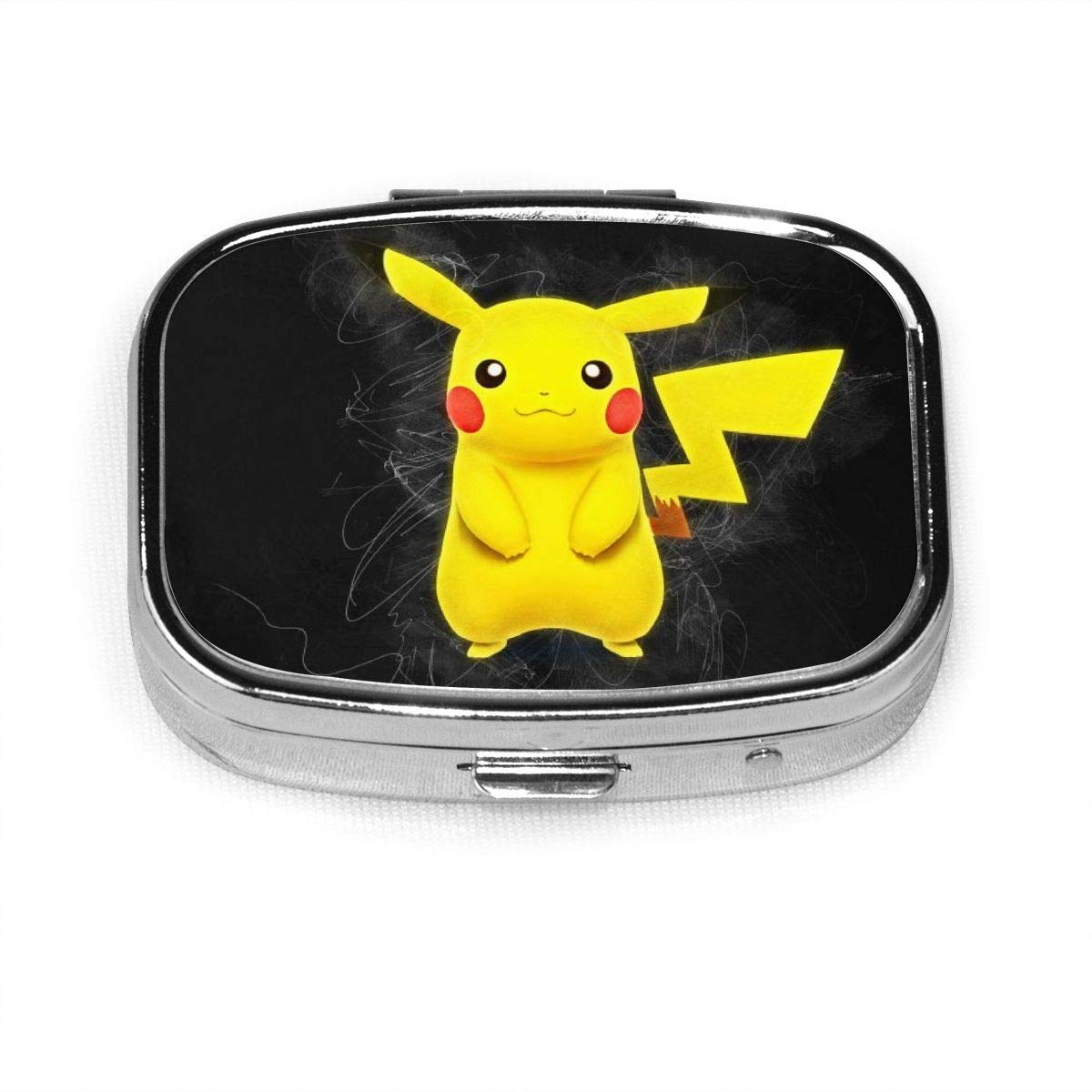 Anime Cartoon Pikachu Pill Box Cases Square Pills Boxes Tablet Metal Western Medicine Organizer Container Portable Custom Fashion (2 Compartment)