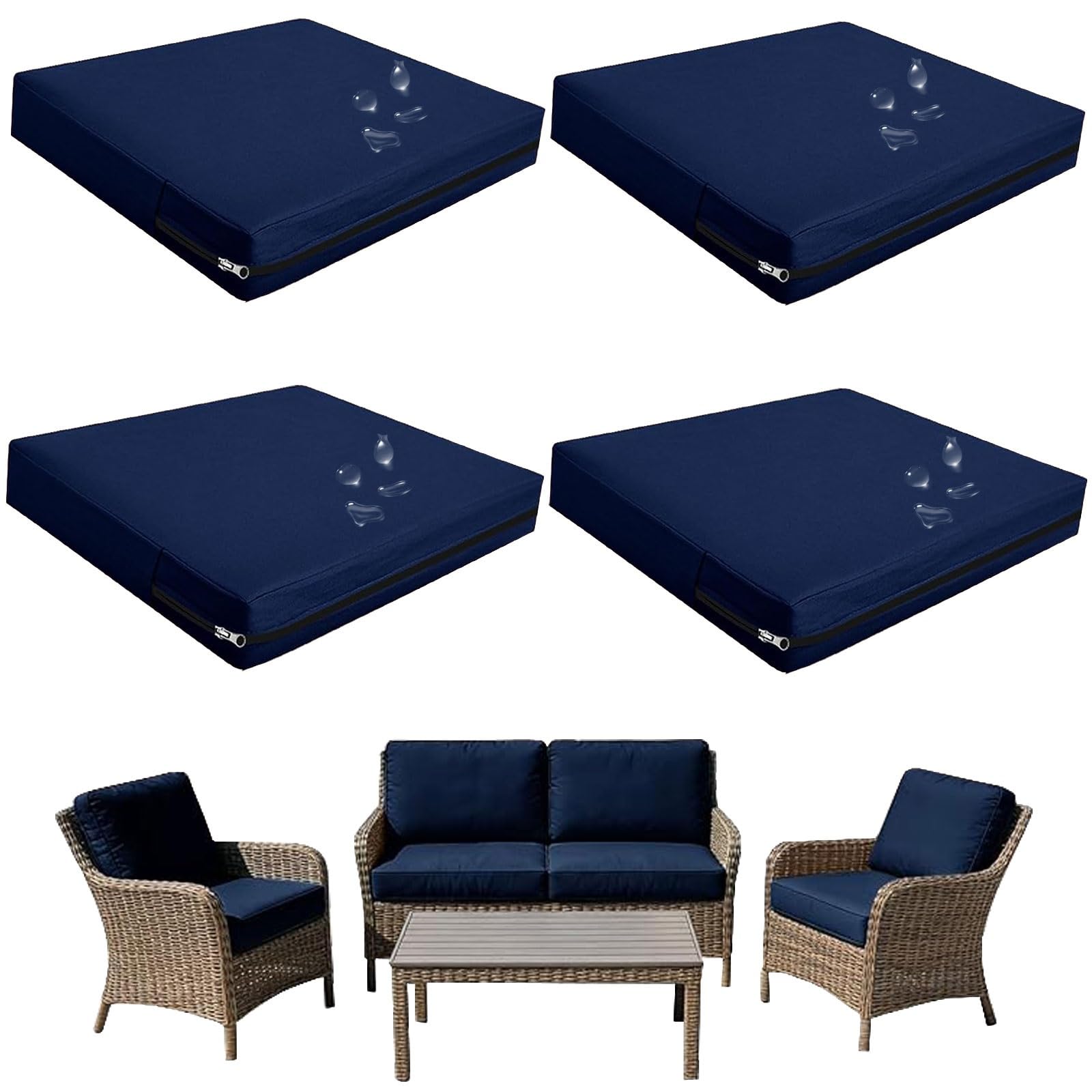 seokor Replacement Outdoor Cushion Covers Waterproof, 65x65 60x60 50x50cm set of 6/4/2/1 Garden Sofa Seat Cushion Slipcover With Zipper for Chairs, Patio and Rattan furniture(Color4,33x65x10cm(4pcs))
