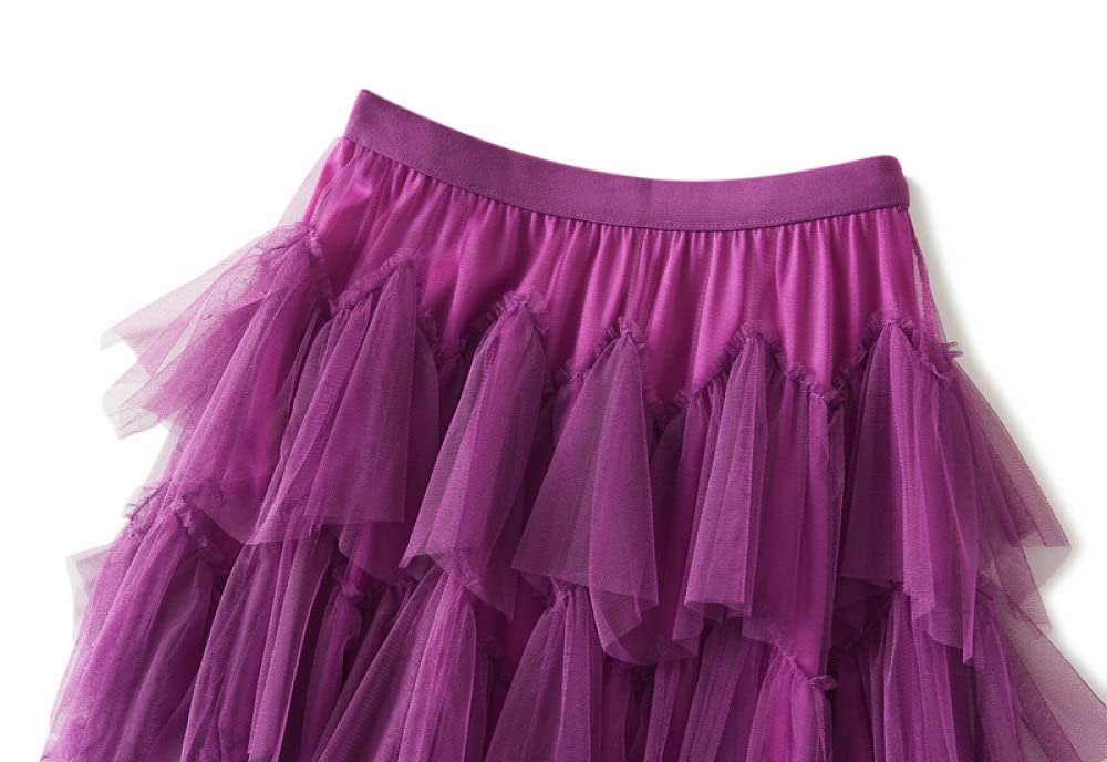 Gonne A Ruota,Gonna Lunga Da Donna Gonna Lunga In Tulle A Pieghe Elastico Viola A Vita Alta Tinta Unita Dolce Una Linea Altalena Gonna Lunga Tutù Con Volant A Strati Increspato Per Ragazze Signore,