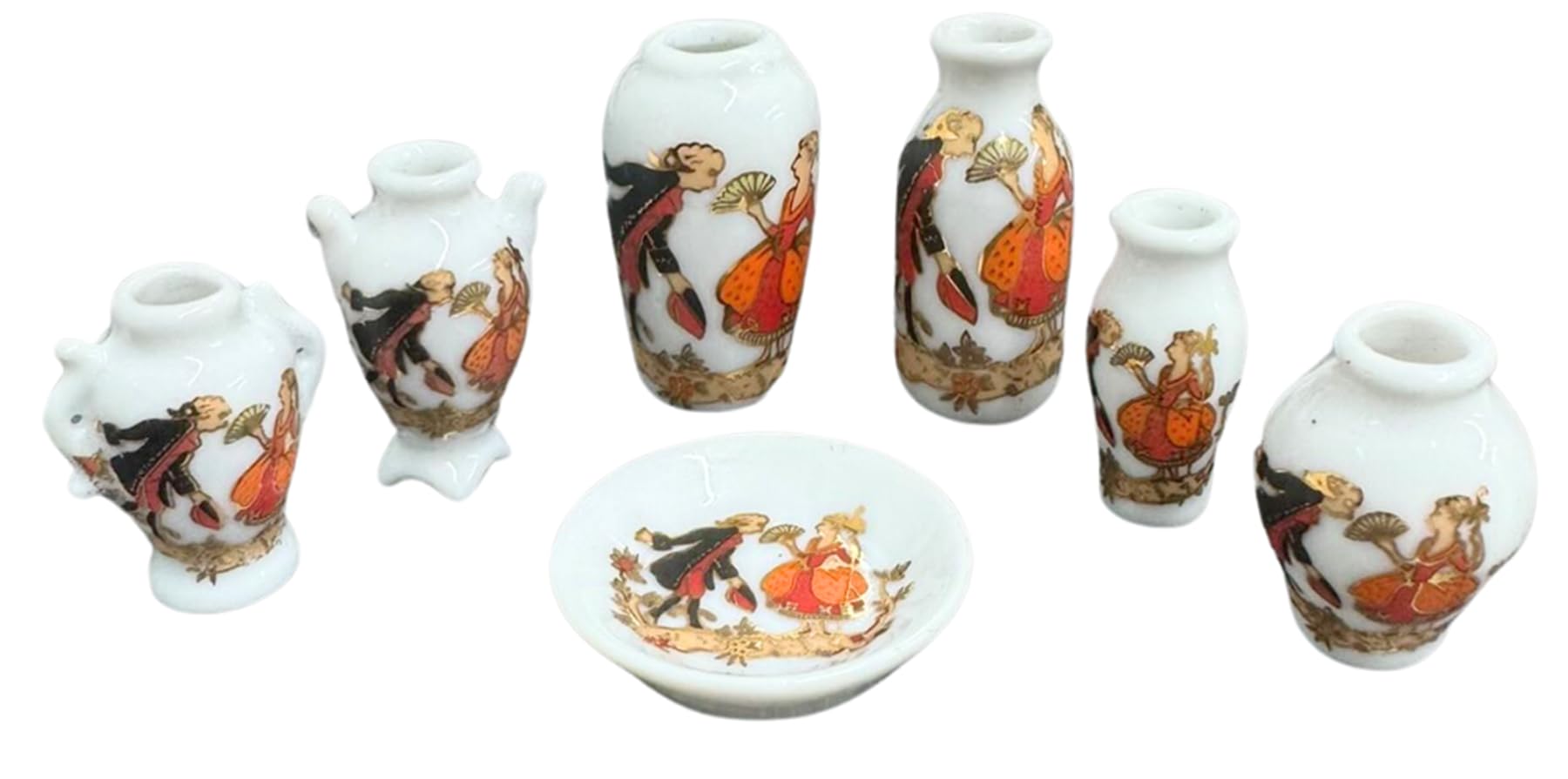 Dolls House Vase & Plate Set Colonial Couple Design Ornaments 1:12 Accessory