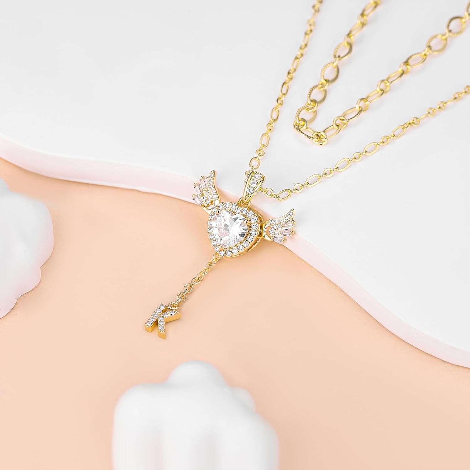 Angel Heart Initial Necklaces for Women,14K Gold Plated Cubic Zirconia Love Letter Necklace with Movable Wings Dainty Layered Custom Name Pendant Personalized Chain Stackable Jewelry Gift - Image 9