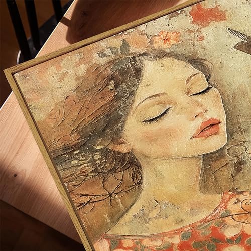 Image of Abstract Dreamy Woman Framed Canvas Painting For Living Room | Floral Feminine Portrait Wall Art For Livingroom Wall Decor, Home Decor, Bedroom, Hallway's, Office, Hotel - 43x58 cm