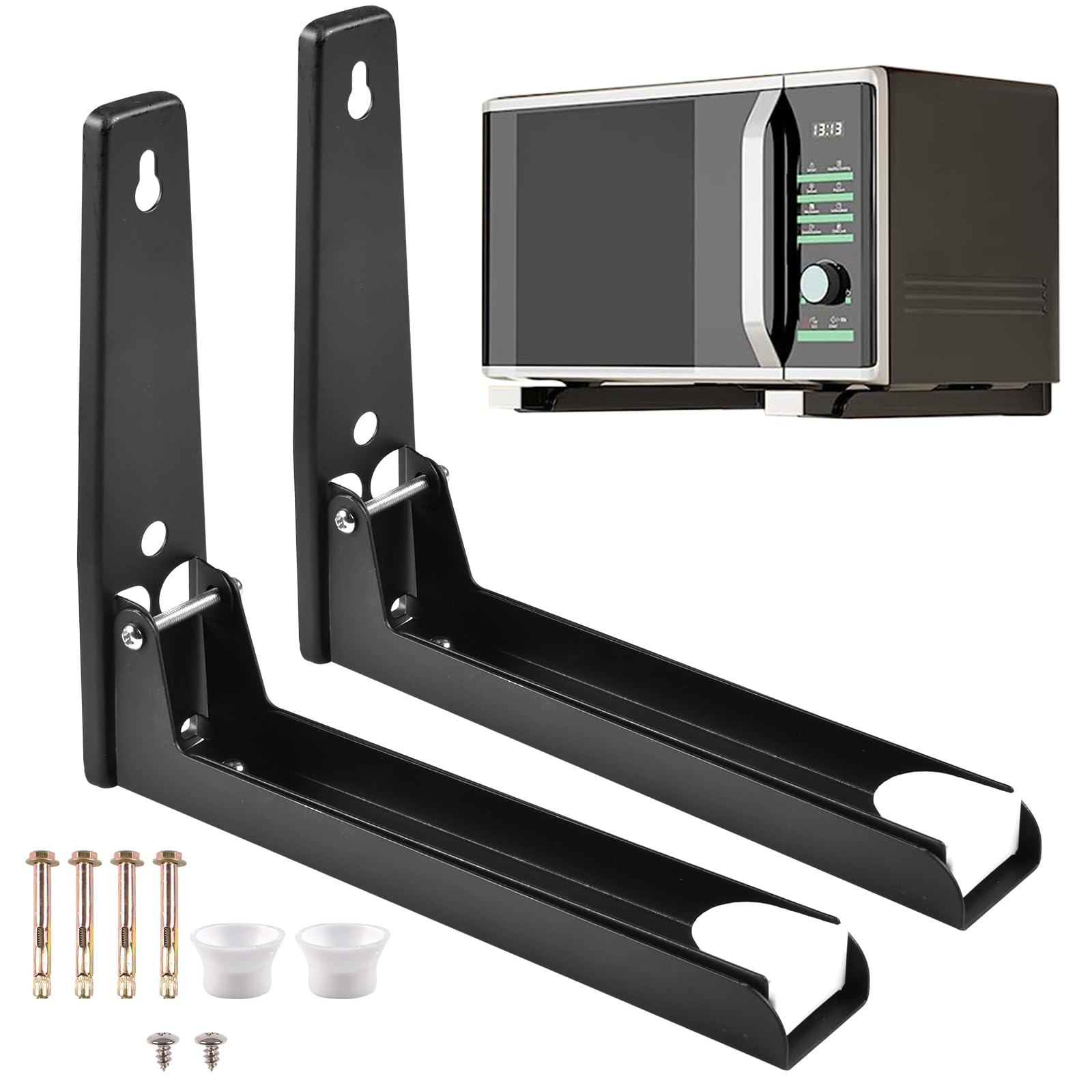 Support Mural Micro Onde,2 Pièces Acier Micro-Ondes Support,Installation Murale Micro-Ondes Support,Pliable et Télescopique,Support Mural pour Micro Ondes Noir,pour Accessoires de Cuisine à Domicile