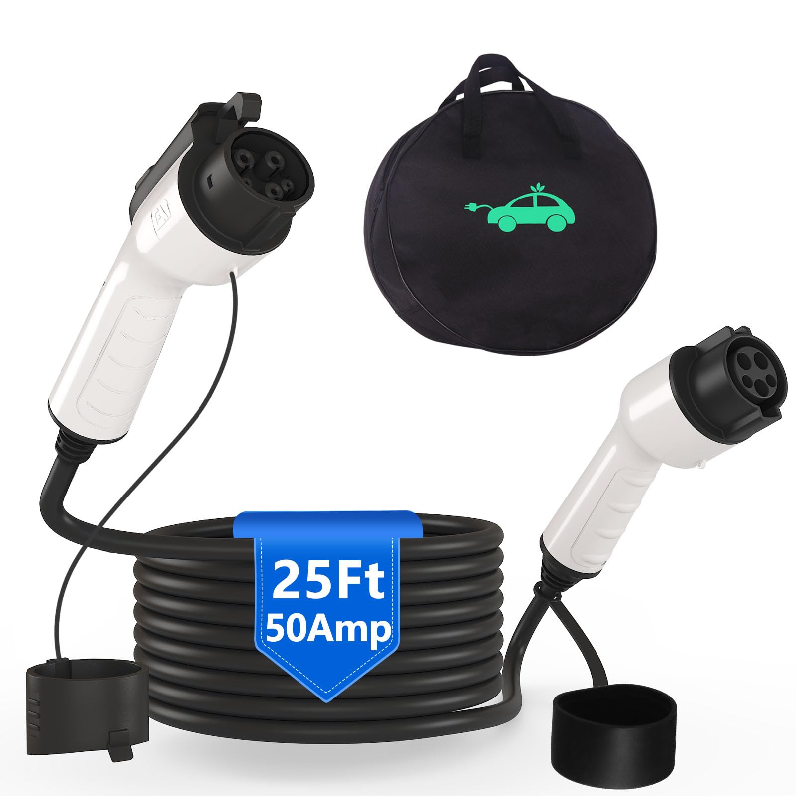 Photo 1 of EV Charger Extension Cable, 50A 25ft SAE J1772 Extension Cord Compatible with 110V-240V Level 1/Level 2 EV Chargers for J1772 EVs/PHEVs,IP67 Waterproof Car Charger Extension Cable with Bag