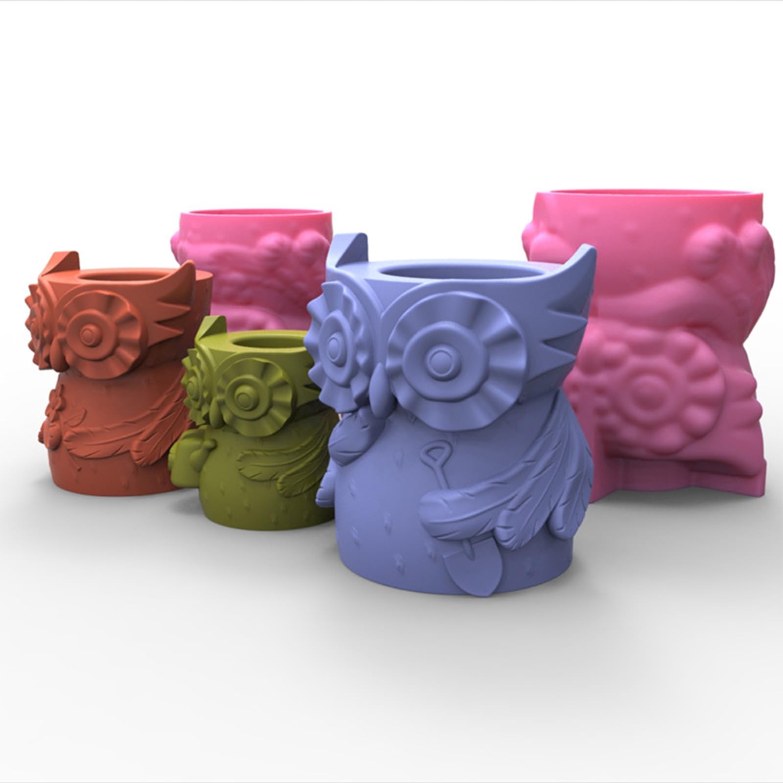 Gufo Mamma Gesso Stampo in Silicone Fai da te Piante grasse Cemento Vaso fiori Vaso Gesso Stampo cemento Argilla Portacandele Gufo Mamma Papà Silicone