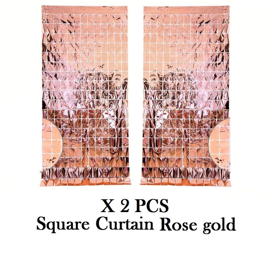 Image of AMFIN (Pack of 2) Square Foil Curtains for Birthday Decoration Photo Booth Props Backdrop Baby Shower Bachelorette Party Decorations - Rose Gold