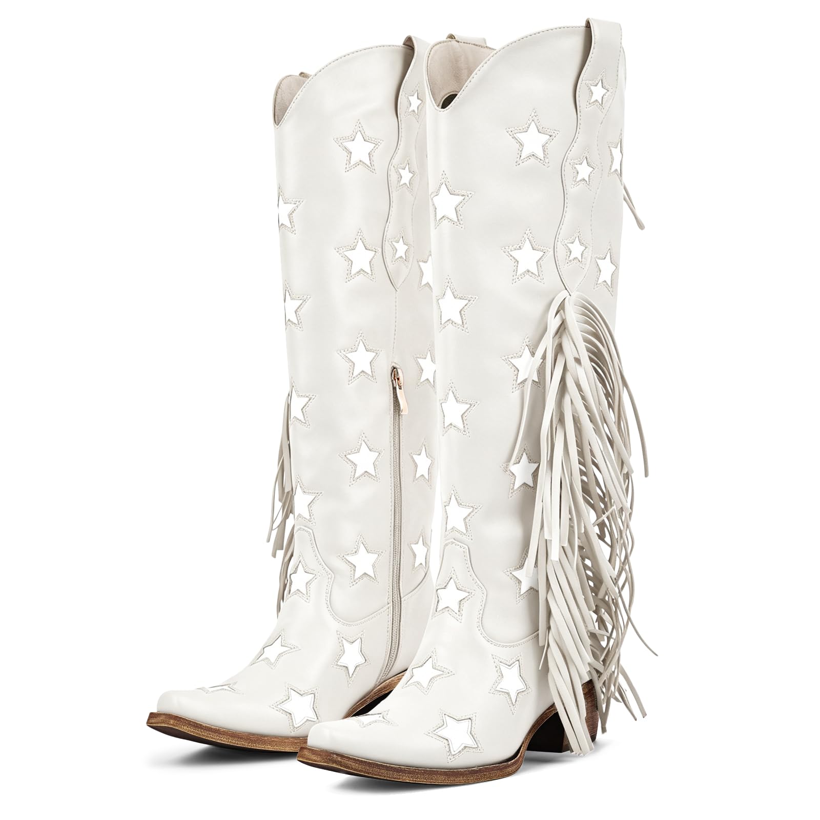 richealnini Western Thigh High Cowboy Boots with Fringe Over Knee Wide Calf Cowgirl Boots
