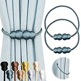 Hangtty Magnetic Curtain Tiebacks 2 Pack Rope Decorative Curtain Tie Backs Elegant Curtain Holders for Drapes Outdoor Window Treatment Holdbacks, Blue