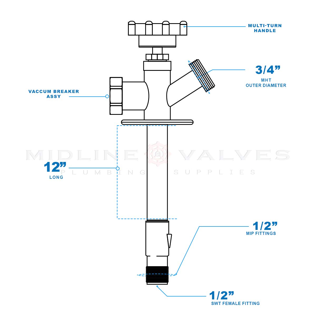 Buy Midline Valve 84343 Sillcock Pipe Chrome Plated Brass Body Frost
