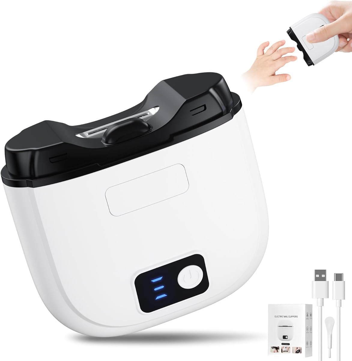 Larimuer Electric Nail Trimmer for Babies, Kids, Adults - Automatic Safety Nail Clippers with 3 Speed Levels, LCD Display, Collection Container and USB Charging for Seniors