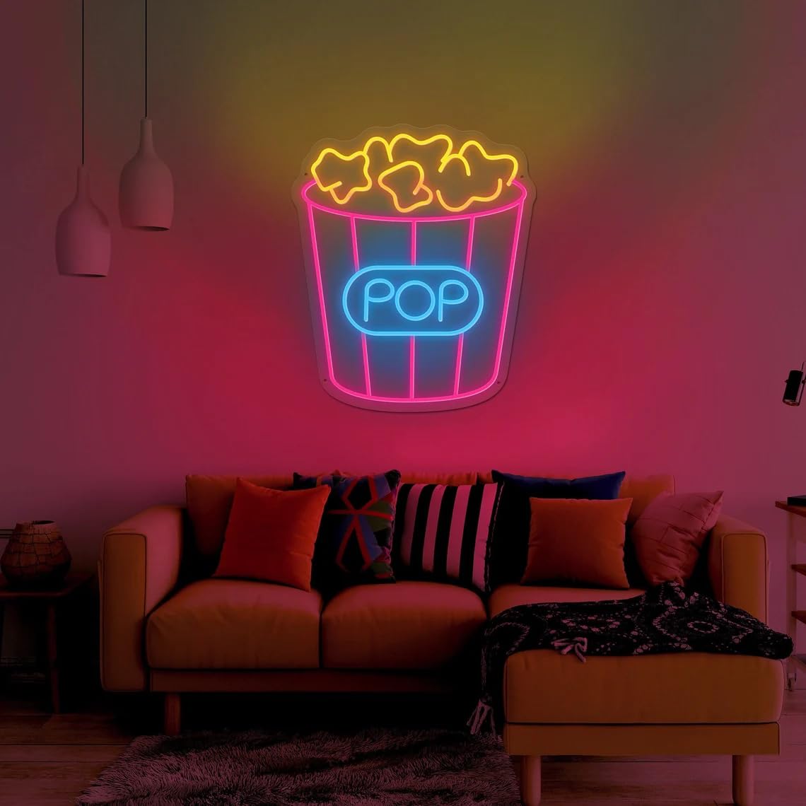 Xusdamyj Popcorn Neon Lights Handcrafted Cinema Decor, Movie Time Led lights, Cinema Neon Signs, Movie Sign, Home Wall Decor