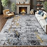 AROGAN 5x7 Rug Washable Area Rugs for Living Room, Modern Abstract Large Area Rug Non Slip Carpet, Low Pile Indoor Floor Soft Rug for Bedroom Dining Room Office Kids Playroom Decor, Blue/Grey