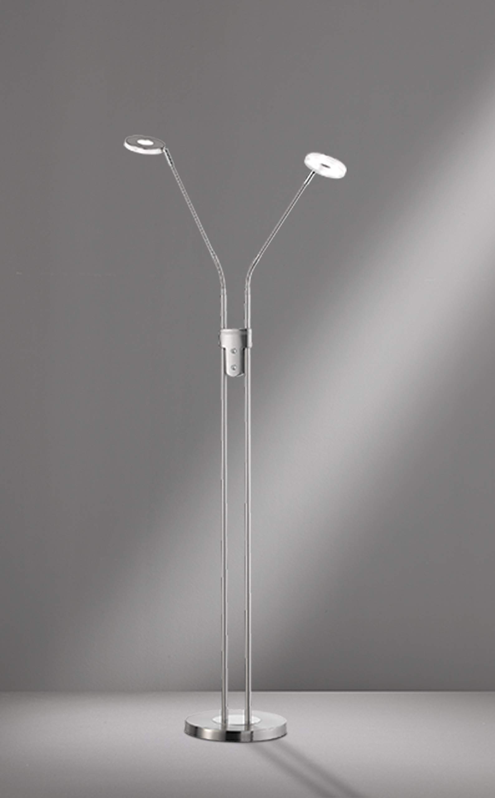 Fischer & Honsel Stehleuchte Dent, 2x LED 6 Watt, Matt, Nickelfarben, 3 Stufen CCT, Stufenlos Dimmbar, Flexarme, 40108, 25x25x150cm (LxBxH), 1600 Lumen, 2700K/ 3350K/ 4000K