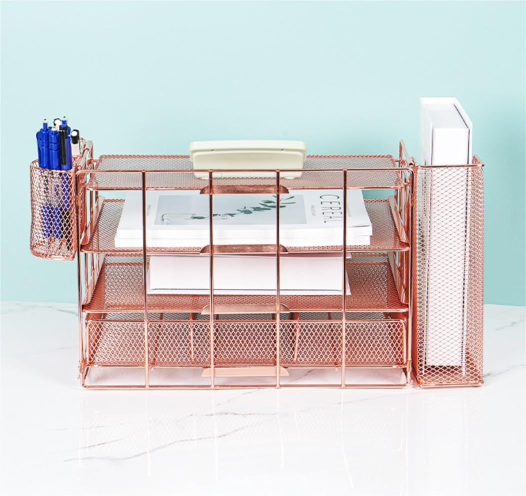 Schreibtisch-Organizer, Papier-Briefablage-Organizer mit Aktenhalter, Schreibtischzubehör und Arbeitsbereich, Schreibtisch-Organizer mit Schublade, Schreibtisch-Organizer für Sammlungen (A 46 x 23 x