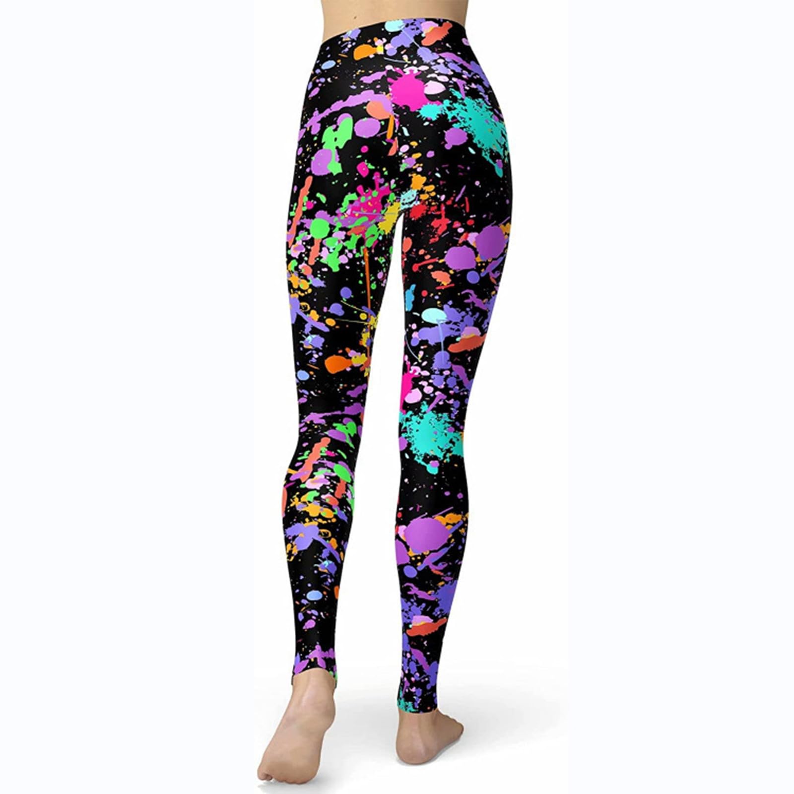 Generisch Damen Leggings mit Buntem Farbspritzer-Muster - Elastische High-Waist Sporthose im 80er-Jahre-Stil | Auffällige Fitnesshose für Yoga, Workout und Freizeit