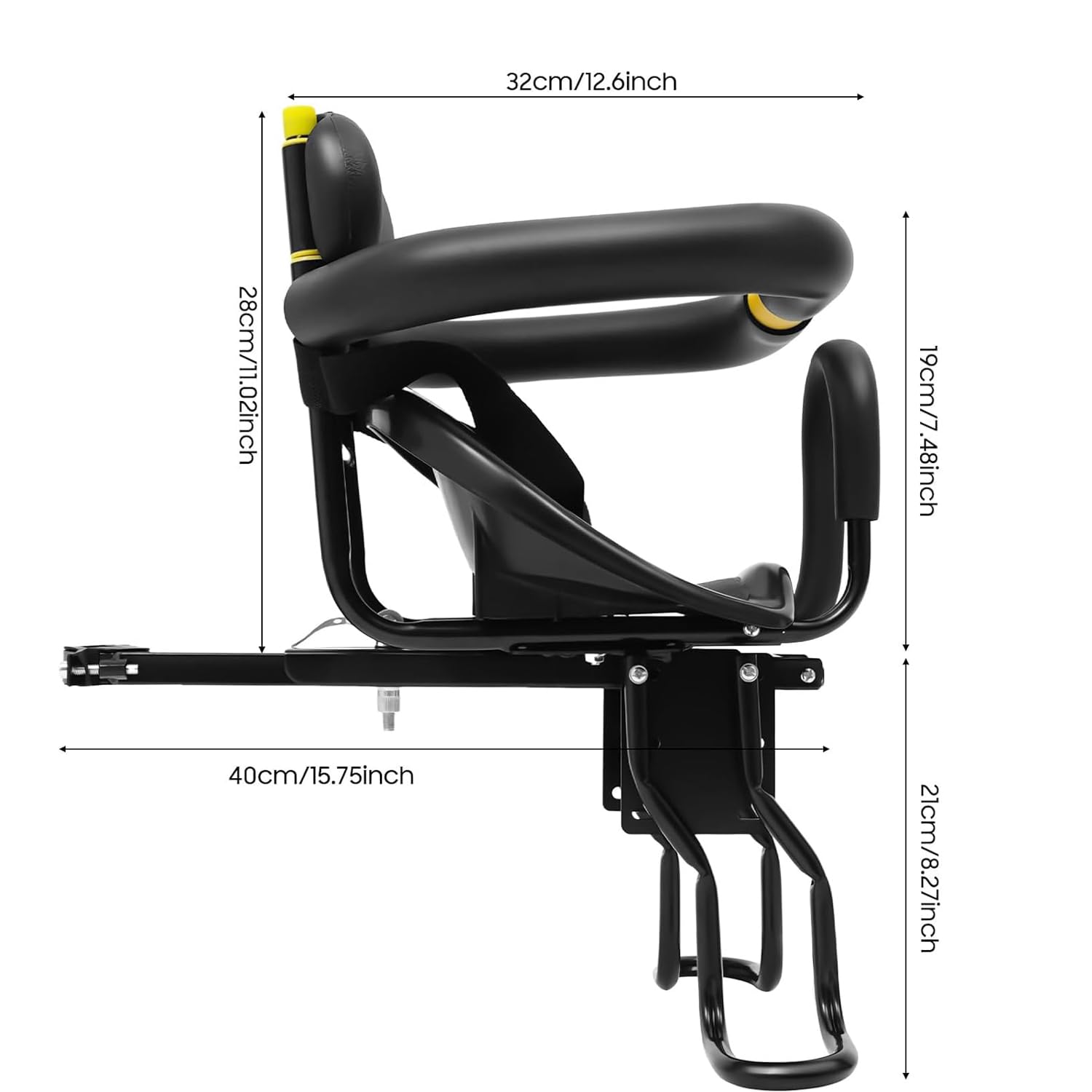 Siège de vélo avant pour enfant, siège enfant sûr avec harnais et barrières, capacité de charge maximale 35 kg, position d'assise réglable + hauteur de pédale, pour VTT ou vélo de route, vélos de vill