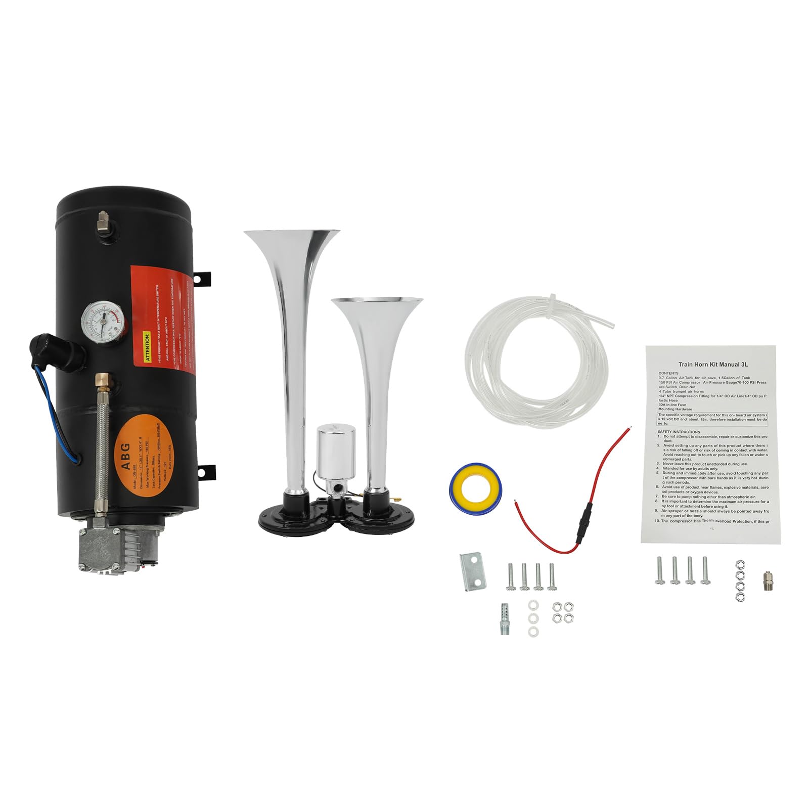 Compresor de aire de 12 V, con depósito, 150 psi, presión de trabajo con bocina de aire comprimido, sistema de compresor de aire integrado para bocina de aire, inflado de neumáticos,