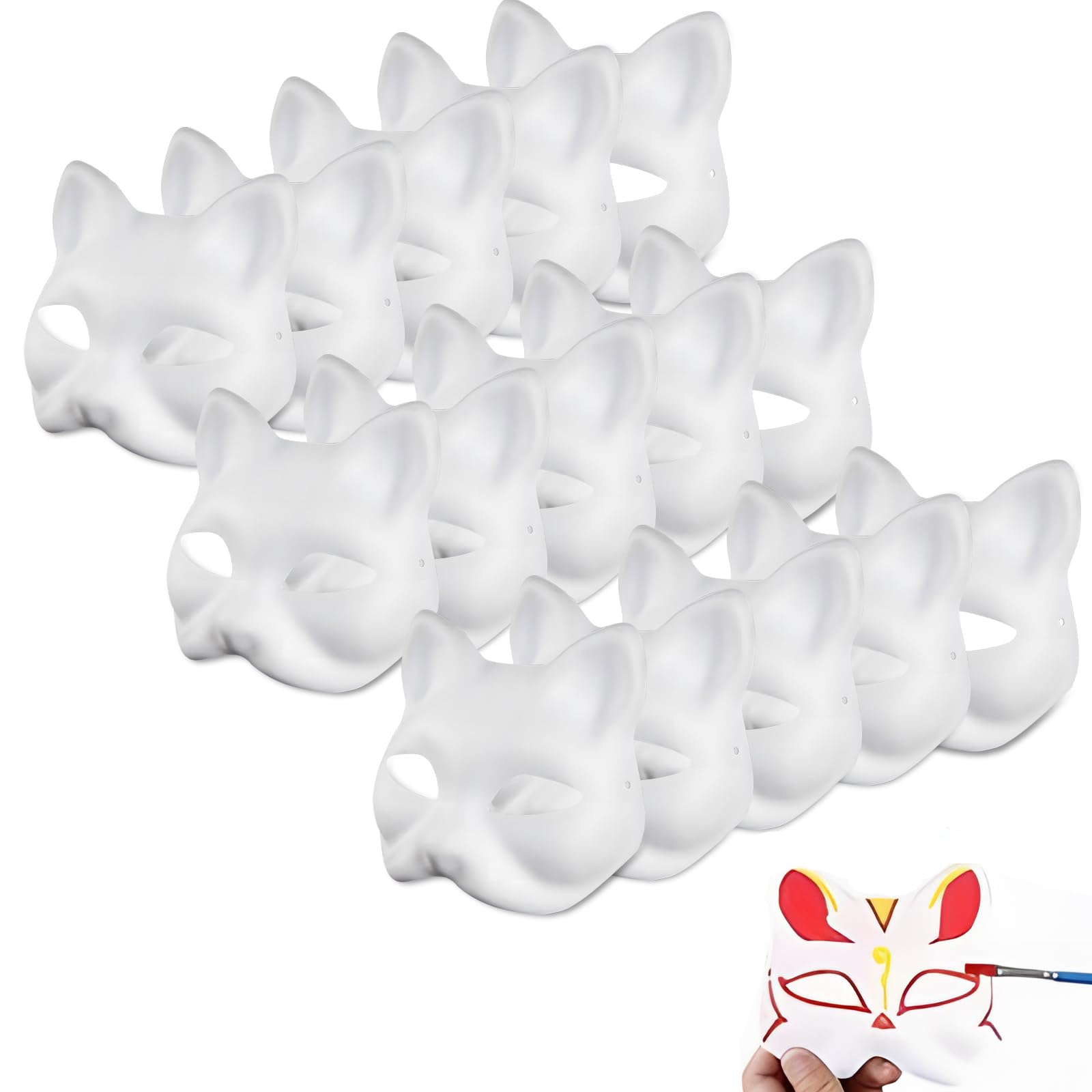 Hyuetrsa 15 PCS Cat Mask Unpainted Paper Therian Fox White Masks Half Facemasks Blank DIY for Masquerade Halloween Costume Dance Party