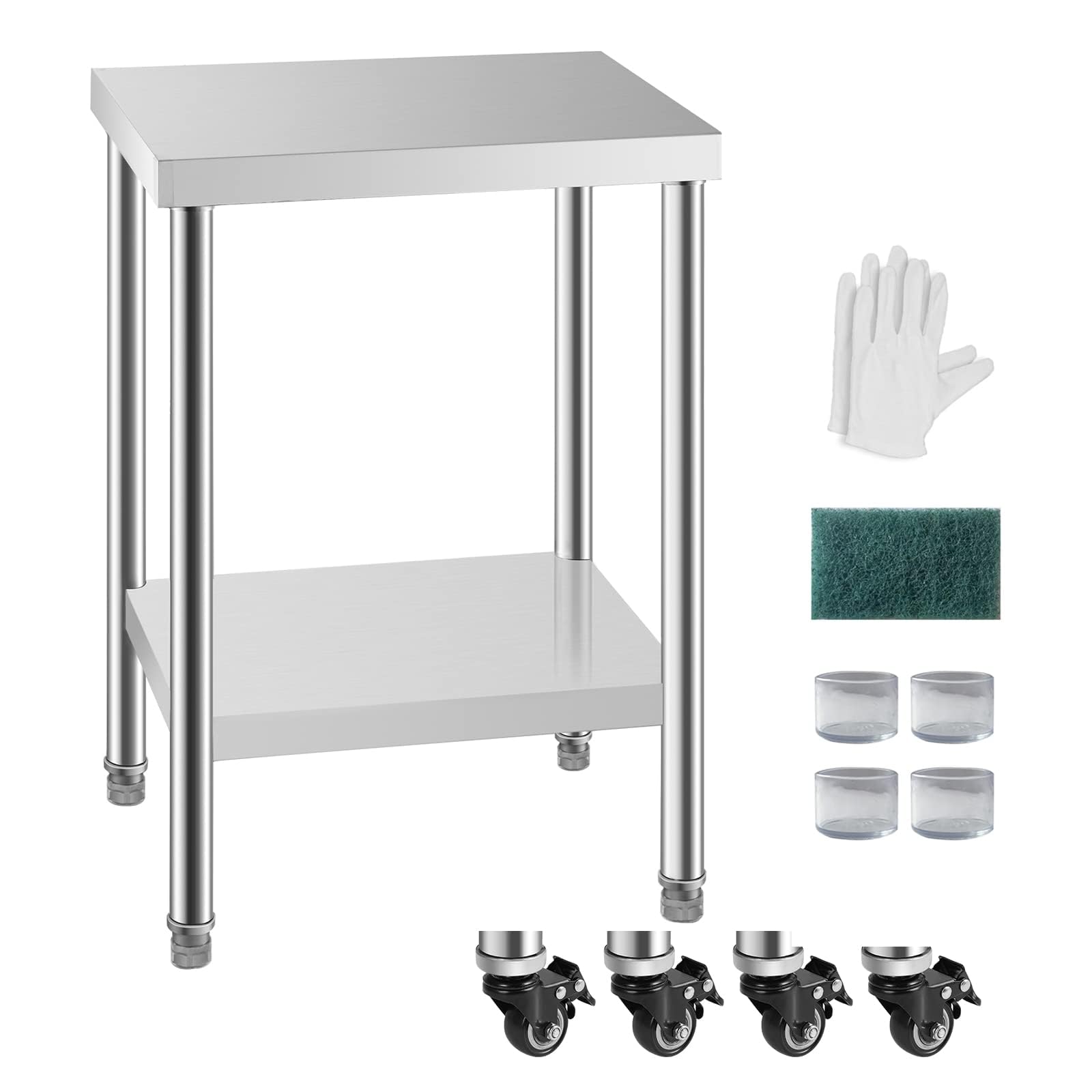 HXCFYP NSF Stainless Steel Table for Prep & Work with Caster 24 x 18 Inches, Metal Commercial Kitchen Table with Under Shelf and Adjustable Table Foot