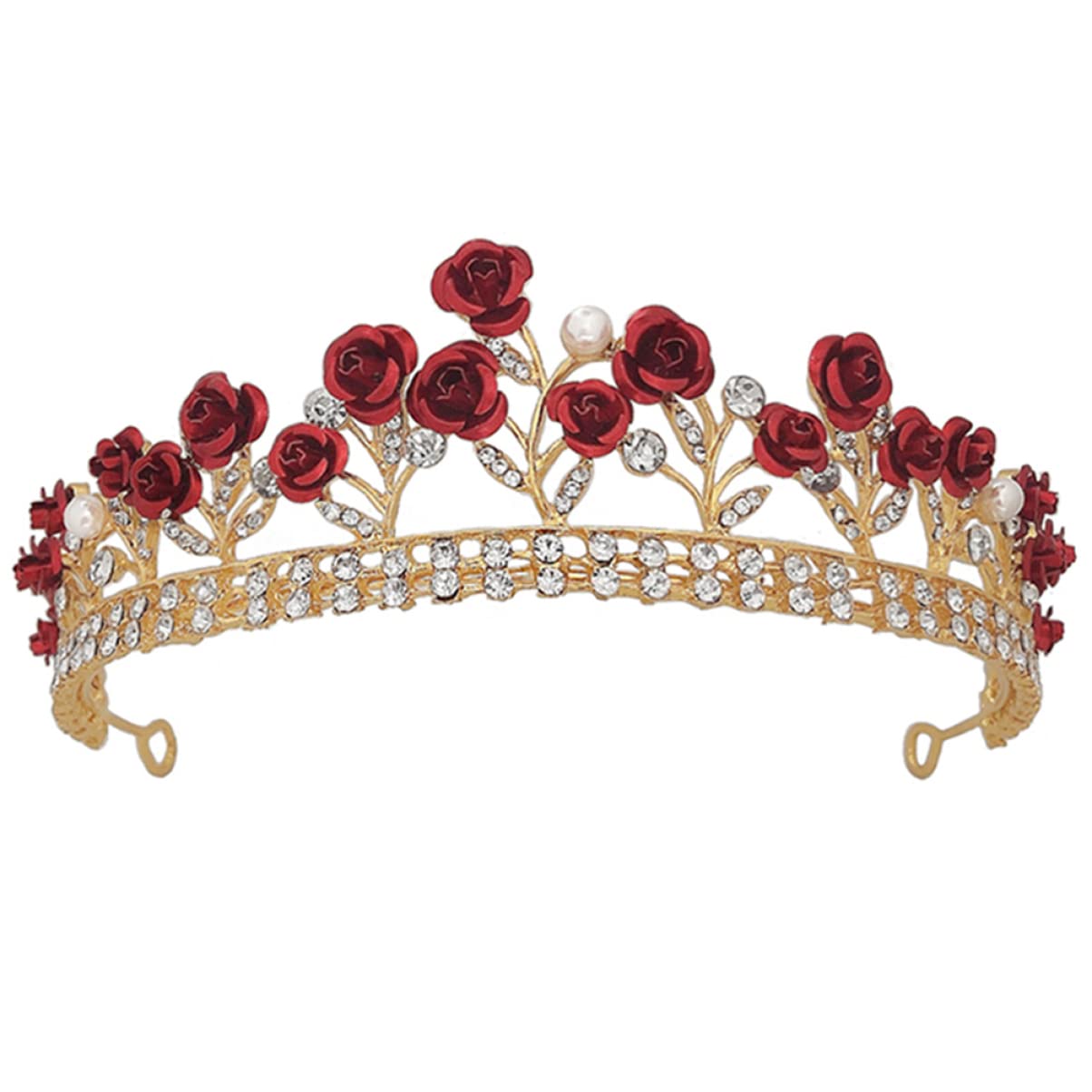 POPETPOP De Reina De Diamantes De Imitación Tiara De Boda Casco De Tiara Rojo Tocado De Tiara De Quinceañera Tocado De Princesa Rosa Rosas Bar Mitzvah Novia