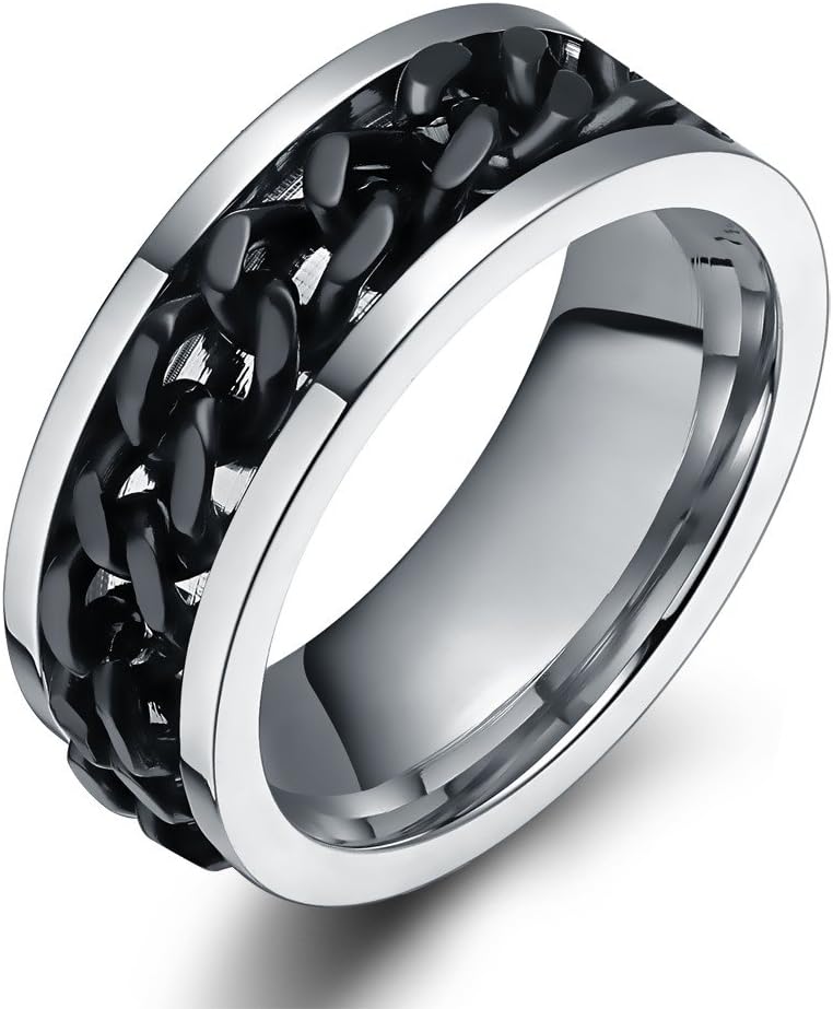 Men's Spinner Fidget Chain Ring Rotation Anxiety Relief Wedding Band for Men Women Stainless Steel Intertwine Ring Motorcycle Biker Bicycle Punk Rock Male Engagement Band Comfort Fit Size 5-15