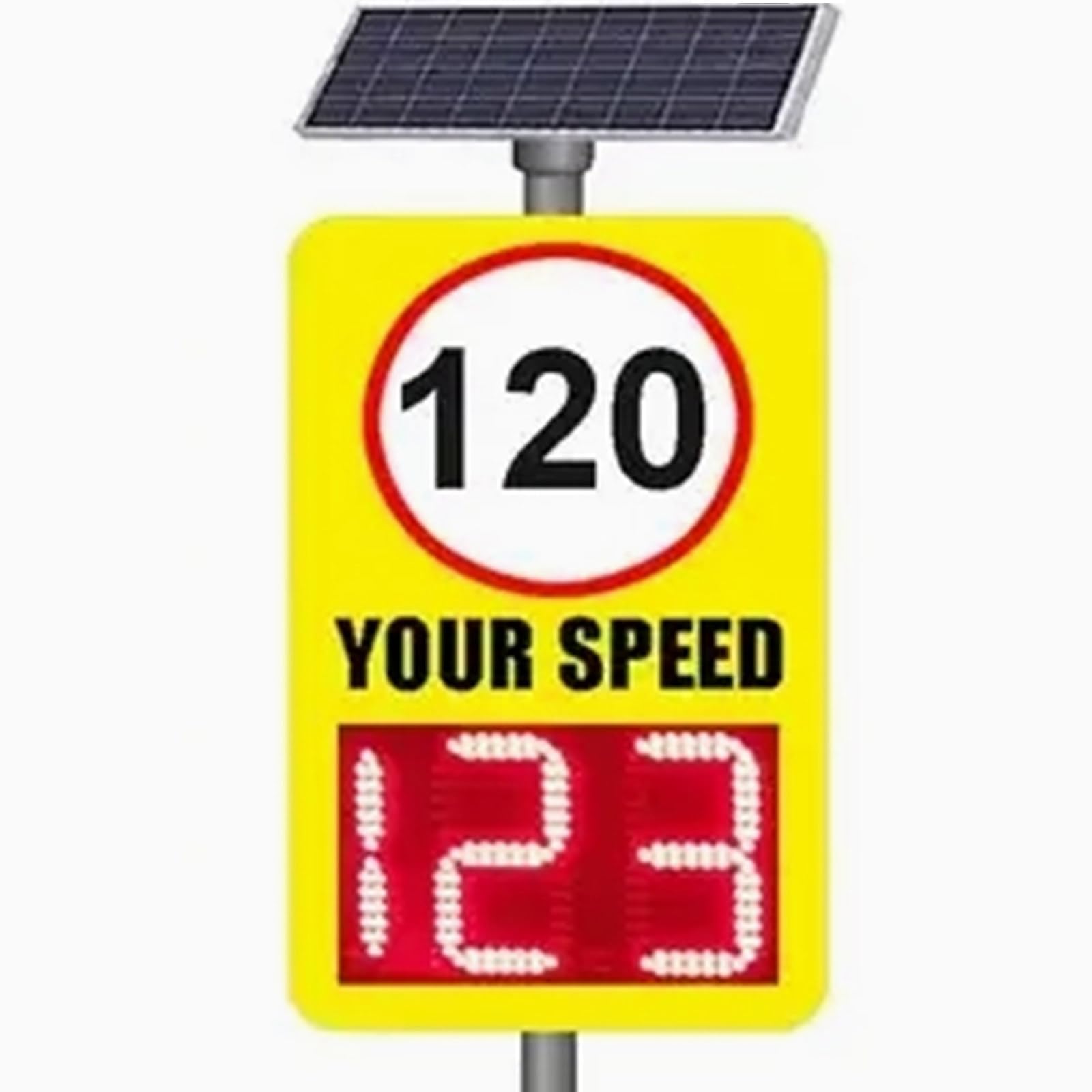 Señal de velocidad de radar solar con panel reflectante, visible a más de 500 m, fácil de instalar para seguridad vial