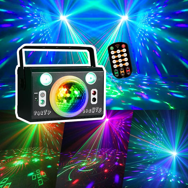 Birthday Party Disco Lights, RGB LED Strobe Disco Ball DJ Lights for Wedding Events Christmas Halloween Bar Karaoke Home Parties,Sound Activated Remote, Metal Case