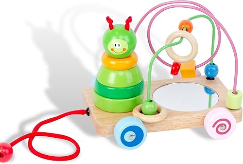 WOODENFUN Laberinto de cuentas para bebé, juguete educativo de madera para niños pequeños, juguete de aprendizaje para niñas y niños de 1, 2, 3 años