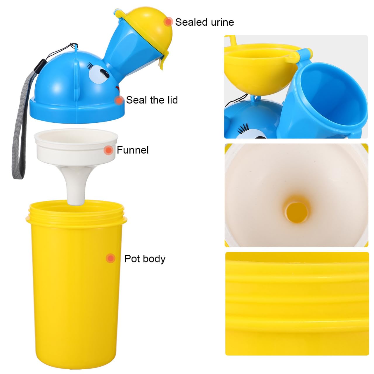 Toyvian Portable Kids Urinal Potty with Sealing Cap Lightweight Travel Toilet for Toddlers Leak-Proof Emergency Pee Training for Camping Car Outdoor Use - Image 3
