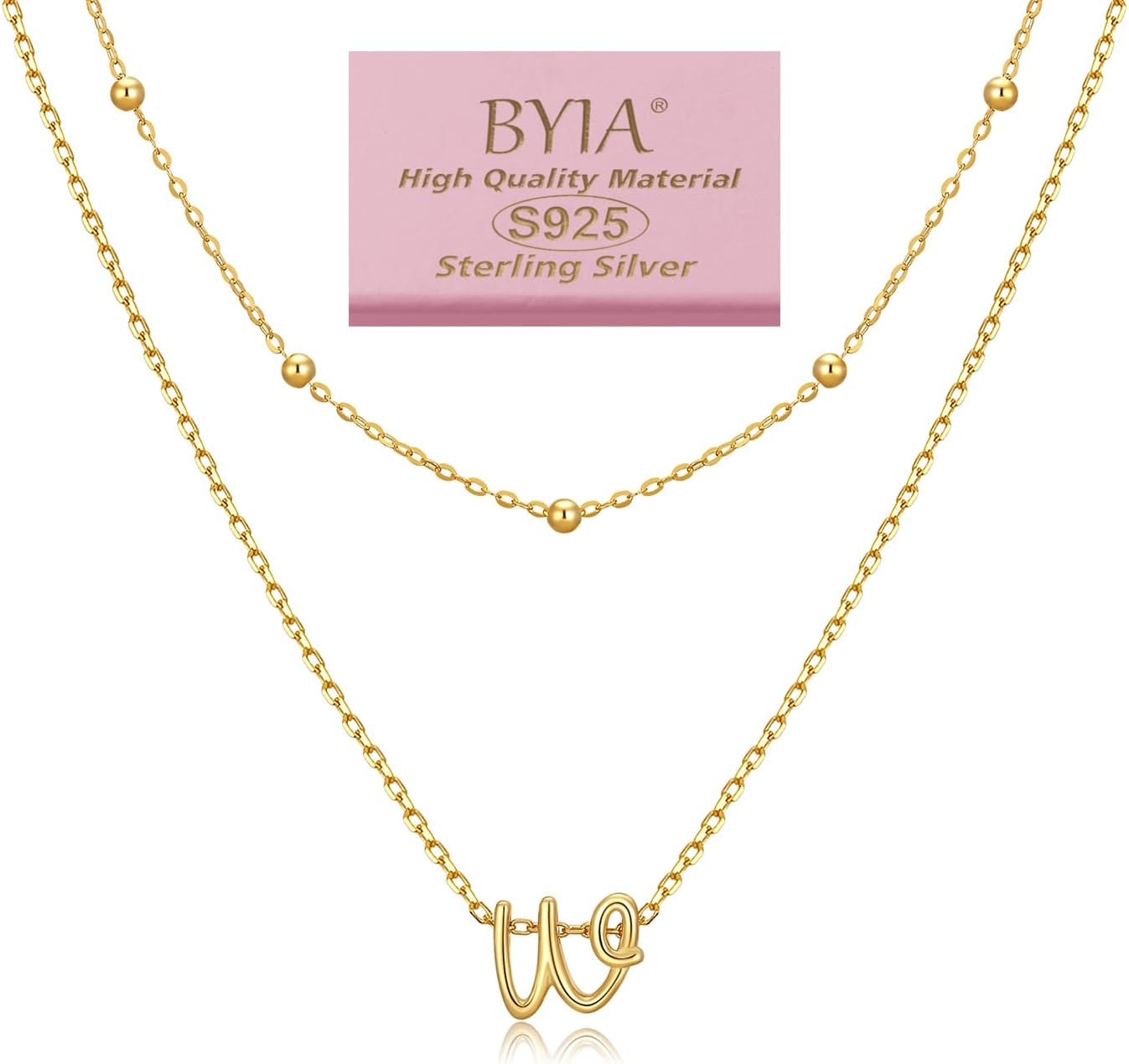 Sterling Silver Layered Initial Necklace for Women - 18K Gold Plated Adjustable Beaded Choker & Personalized Pendant Set, Delicate Jewelry