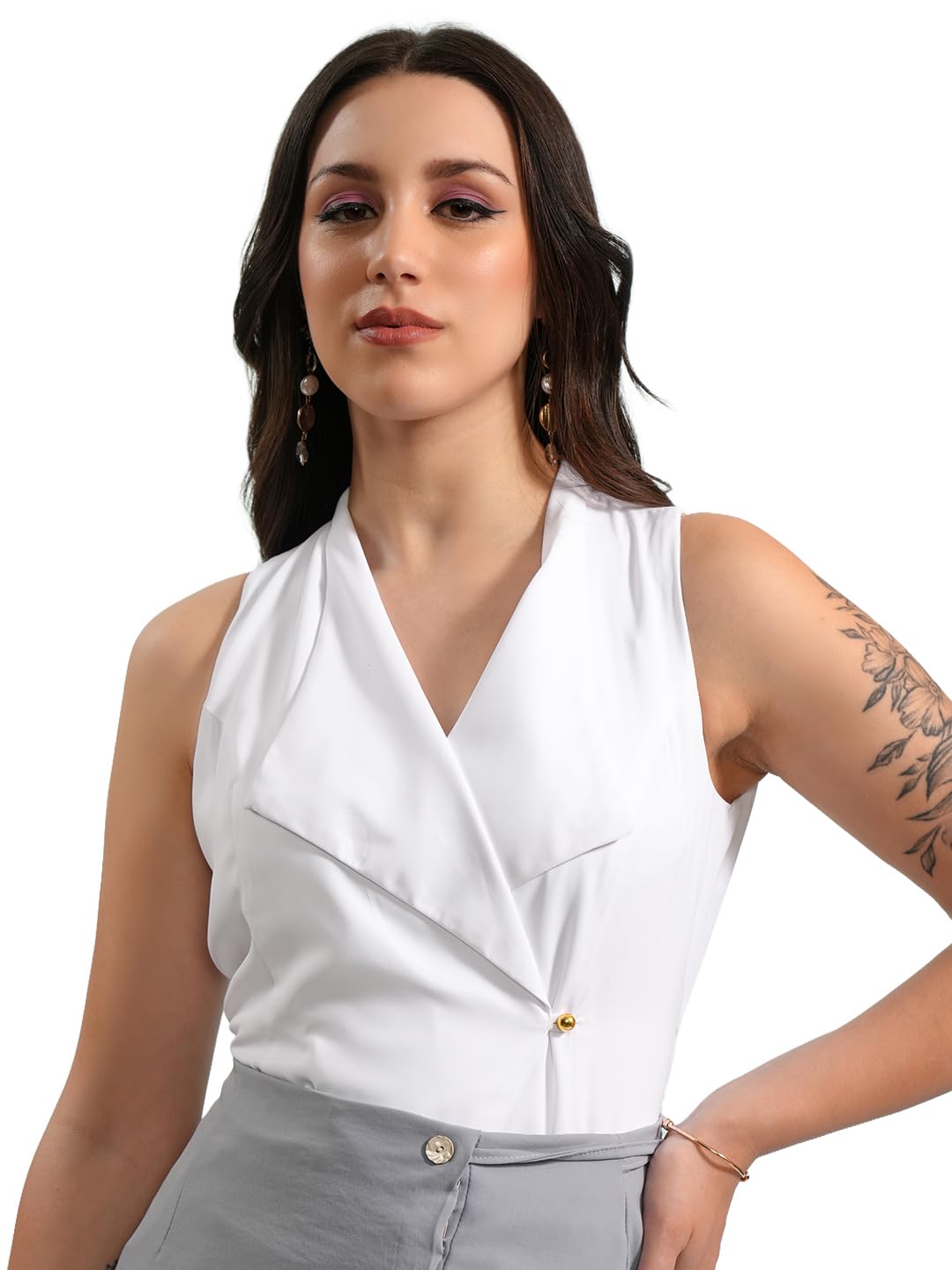 tokyo talkies Women's Sleeveless V-Neck Solid Topss|Stylish | Casual Wear-picture-25