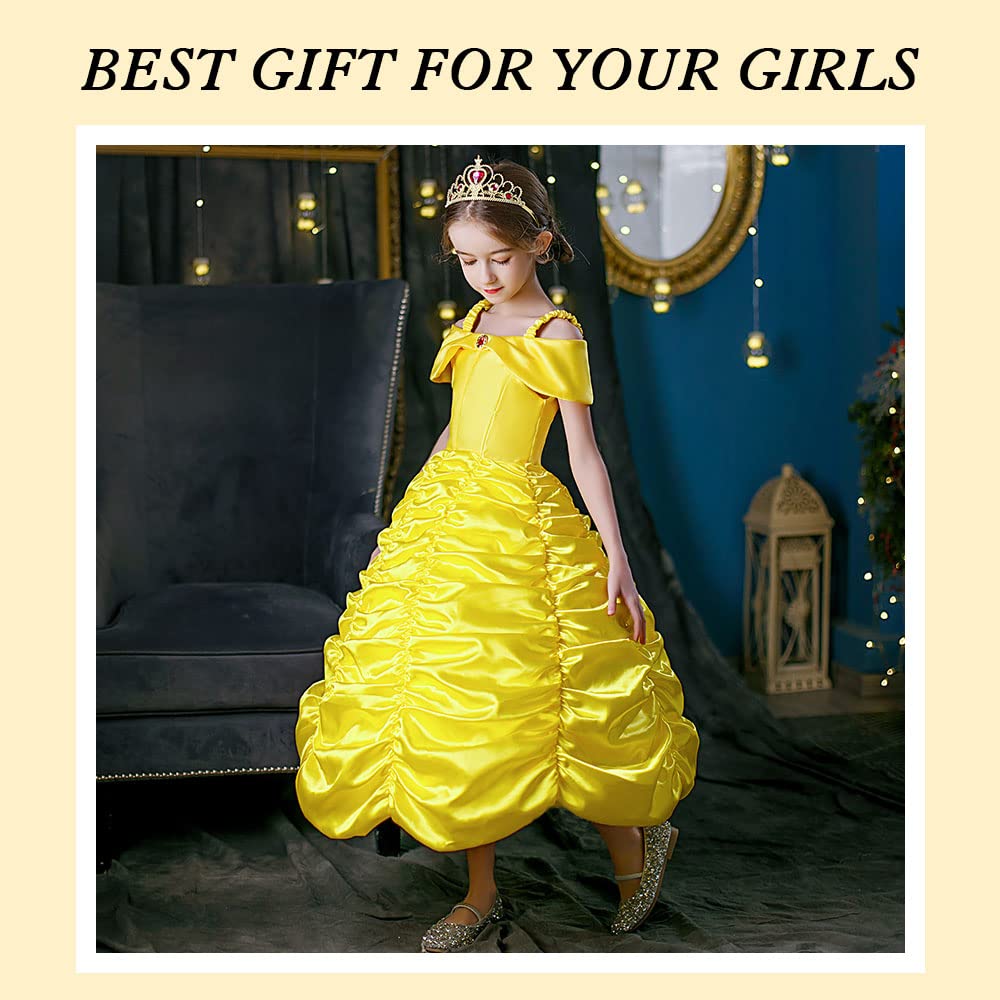 Vicloon Robe de Princesse Belle, 9PCS Princesse Belle, Deguisement Belle/Cape à Capuche Costume pour Cosplay Mariage Carnaval Fête d'anniversaire, Jaune